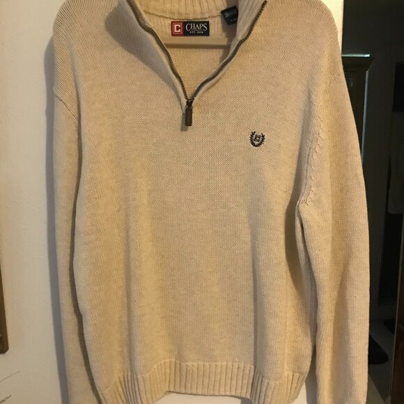 Ralph Lauren Chaps L/G men's half zip sweater, tan/cream colored. 100% cotton. - Picture 3 of 16
